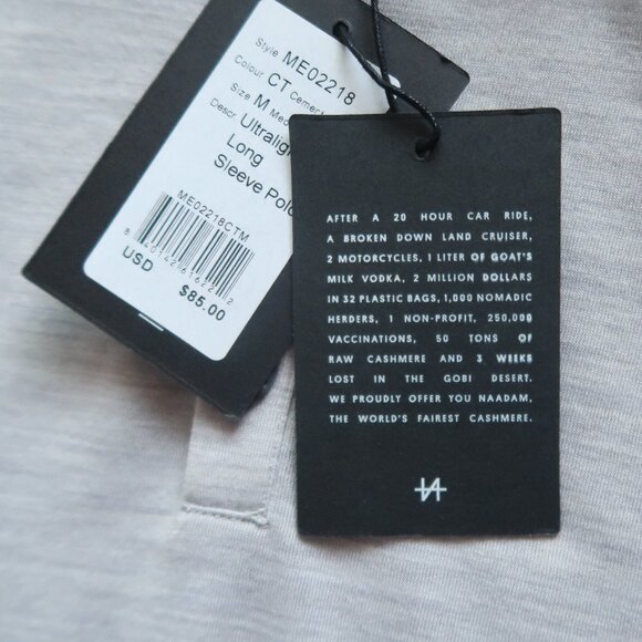 NAADAM Cement Gray Wool Ultralight Long Sleeve Polo Shirt Casual Size M Medium - Picture 7 of 9